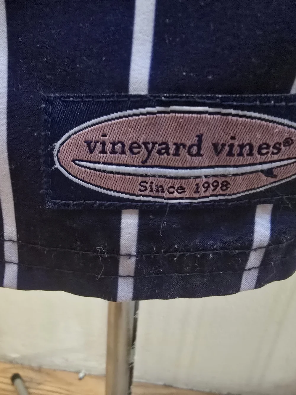 Vineyard Vines Boys Printed Chappy Swim Trunks Navy White Stripe Medium
